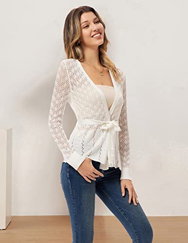 Girls Casual Knitting Bolero Cardigan For Student Peplum Cardigan With Belt Ivorys #TOP3