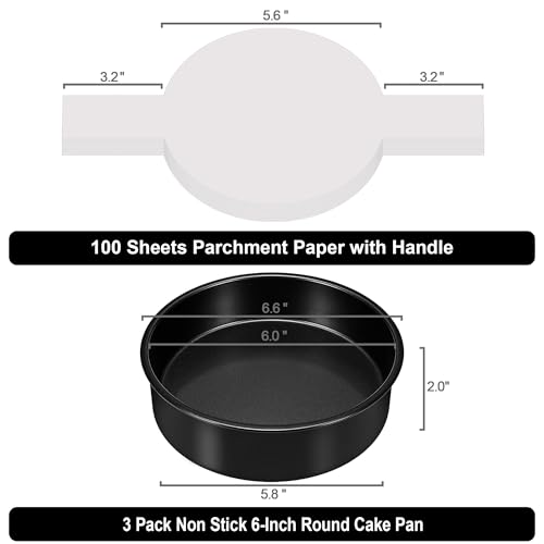 AWTBDP 6 Inch Cake Pans Set of 3, Smash Cake Pans with 100PCS Parchment Paper for Layer Cakes, No-Stick Round Cake Pan Sets for Baking, Durable Baking Pan Set for Christmas Birthday, Dishwasher Safe by AWTBDP - Image 2