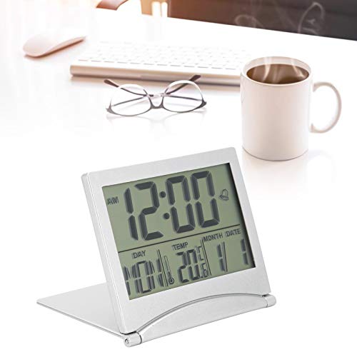 Electronic Compact Alarm Foldable Calendar Easy to Read Atomic Desktop Clock Auto Set Digital Alarm Clock Screen with Time/Date/Temperature Display- Perfect for Nightstand or Desk - Image 3