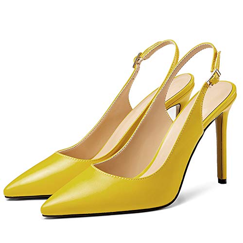 Mettesally - Escarpins Bride Arriere Femme - 100mm Aiguille Chaussures - Escarpins Femme Jaune mat EU41 – vue 6