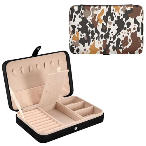 Haskirky Cow Print Jewelry Box Portable PU Leather Travel Jewelry Organize for Women Jewelry Storage Display Holder for Ring, Necklace, Earring
