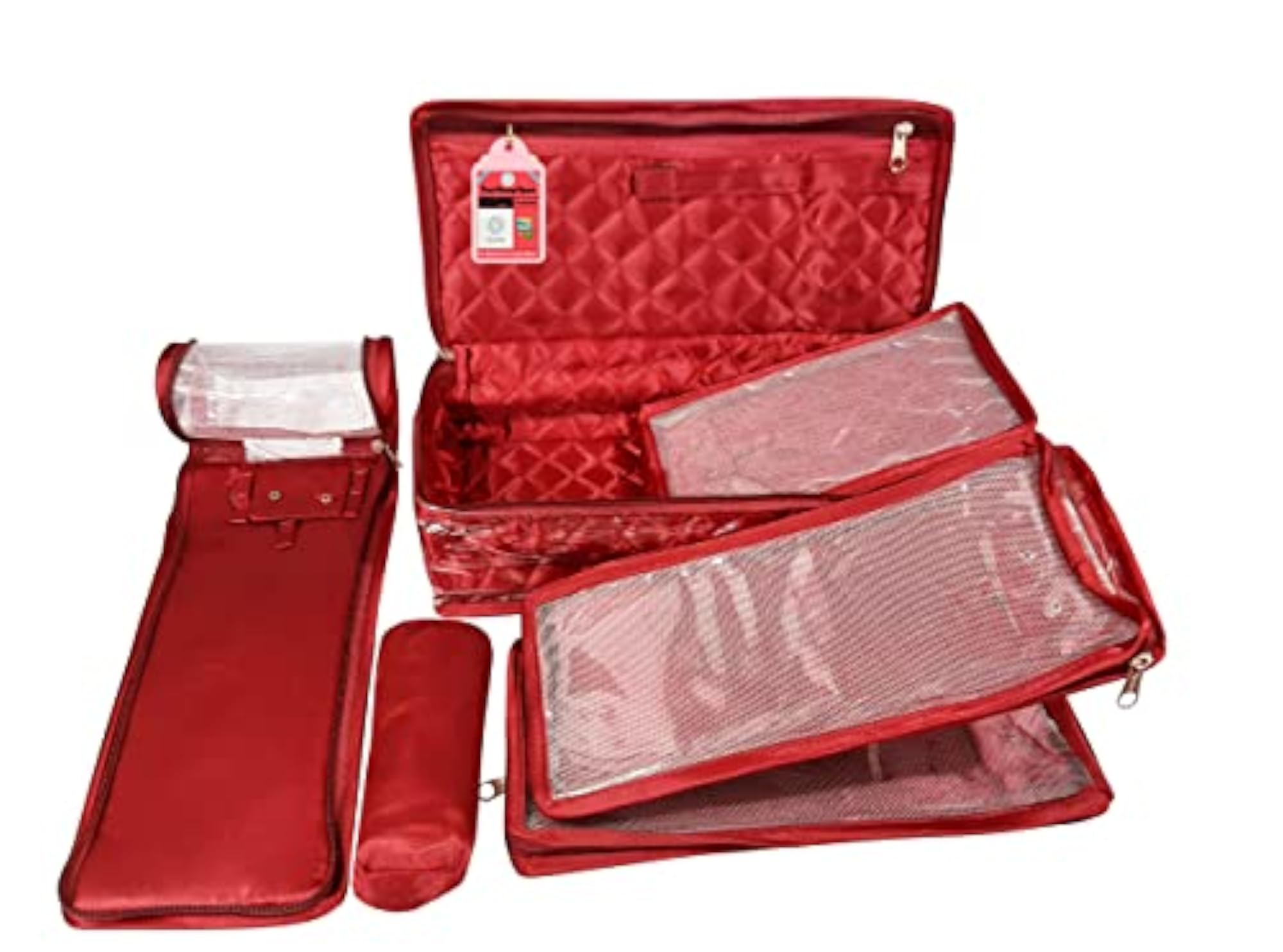 Satin Maroon Make-Up Pouch Jewellery Box