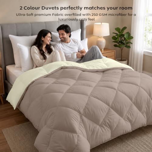 Image of AYKA Reversible Comforter 220 GSM Microfiber Reversible AC Comforter /Blanket for Winter /Quilt /Duvets for Queen Size Single Bed Comforter (60 * 90, Taupe & Cream)| TC - 220