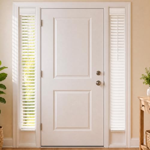 DoubleFill 2 Pack 8.5'' x 72'' Cordless Sidelight Blinds 2'' Horizontal White Faux Wood Front Door Window Blind Plantation Adjustable Tilt Wand Smooth, Privacy, Room Darkening for Home Entry Side Door