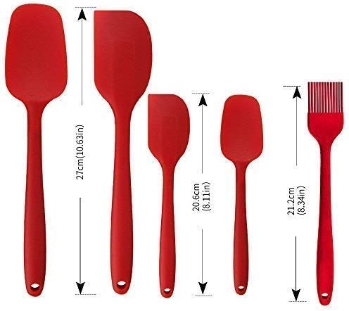 Silicone Spatula Set Silicone Heat Resistant Spatula, Rubber Kitchen Utensils Set with Basting Pastry Brush Non-Stick, for Cooking Baking Cake Decorating, Rubber Spatula Turner Spoonula(5 set Red)