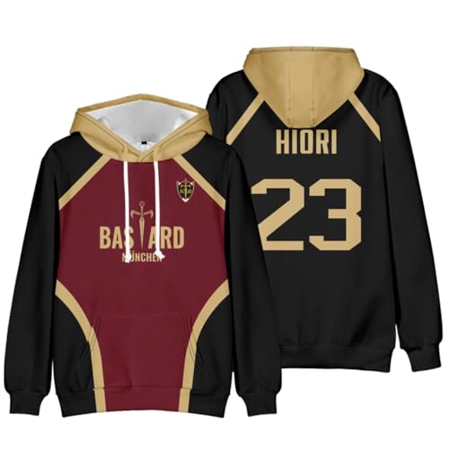 Homidam Unisex Anime Blue Lock Cosplay Hoodie Jumper Casual Long Sleeve Sweatshirt(Black 23 Hiori,L)