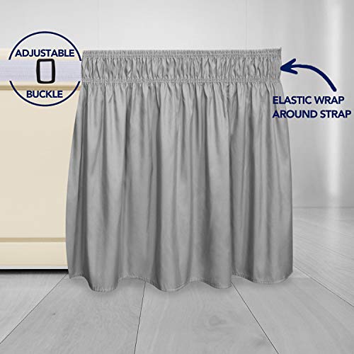 PureFit Wrap Around Ruffled Bed Skirt with Adjustable Elastic Belt - 18 Inch Drop Easy to Put On, Wrinkle Free Bedskirt Dust Ruffles, Bed Frame Cover for Twin,Twin XL and Full Size Beds, Light Gray