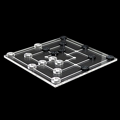 Bütic GmbH Mini moulin de jeu 19 pièces en acrylique transparent et gris, plateau de jeu gravé au laser