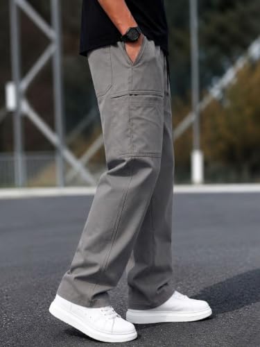 Image of Cargo for Men | Cotton Cargo Pant | Lower for man | Elastic Drawstring Waist Straight Fit Bottoms | Comfortable Breathable Cargos for Casual, Office Wear
