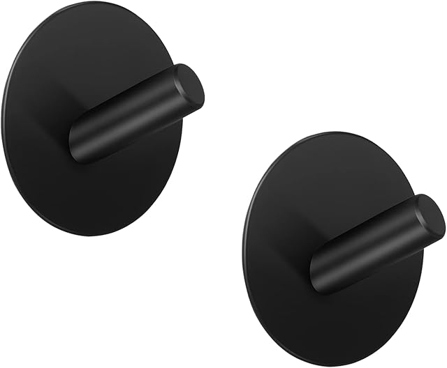 LJLink Wall Hooks 2 Pack Round Hooks Without Drilling Self Adhesive Hooks for Bathroom Kitchen Bedroom Office, Matte Black Modern Hooks