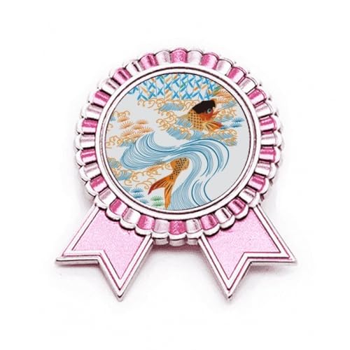 Broche peinture japonaise poisson rose, le cadeau idéal en métal taille M