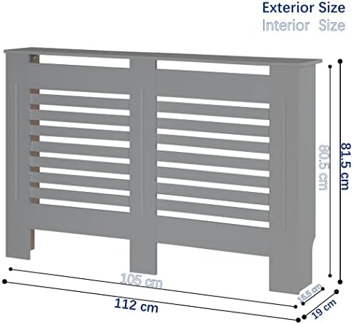 LAVIEVERT Radiator Cover MDF Gray Modern Cabinet Top Shelving Home Office Slatted Design Vertical Vents for Office Hallway Living Room Bedroom (Medium Grey)