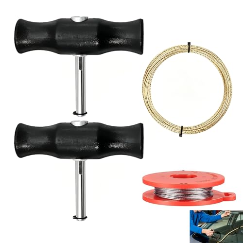 4 Pièces Outils Dépose Pare Brise, Kit Dépose Pare Brise avec Fil Coupe Verre 9m et 20m, Poignées Ergonomiques, 30-80kg Support, Installation Facile pour Remplacement de Vitre et Réparation Automobile