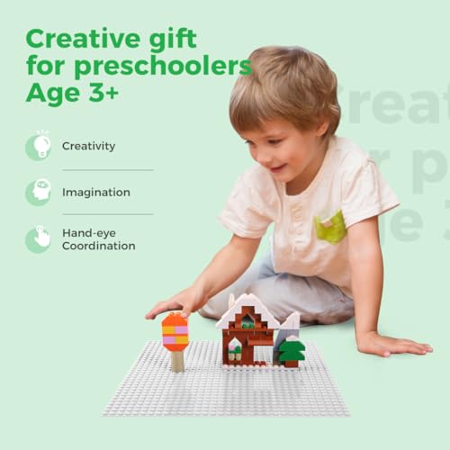 Image of Lekebaby 4 Pack Classic Baseplates 10 inch x 10 inch, Building Base Plates for Building Bricks, 100% Compatible with Major Brands and Activity Table-Baseplate, Sturdy & Safe, Age 3 and up Kids, White