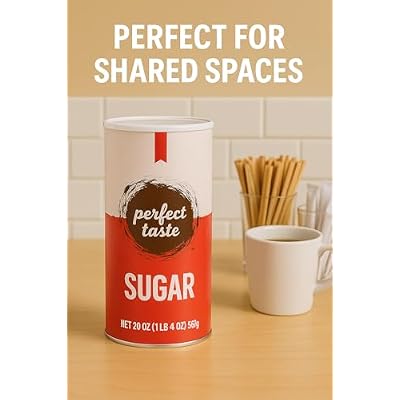 Perfect Taste Granulated Sugar 20 oz Sugar Canister Pure White Sugar for Coffee, Tea, Baking & Office Use Easy-Pour Packaging