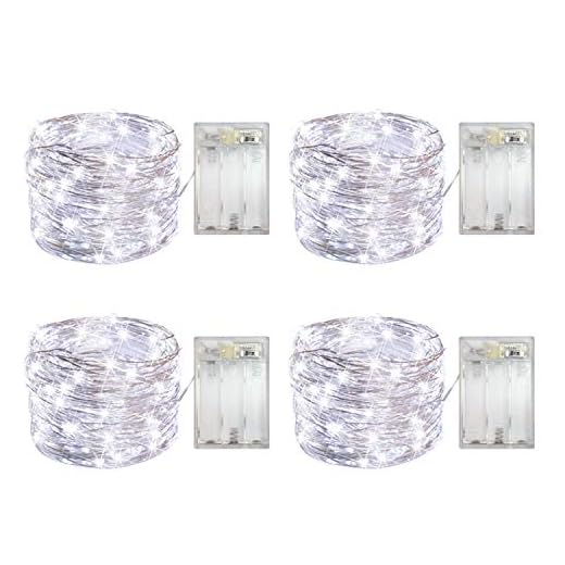 4 Pack Battery Operated Dewdrop Led Lights,Indoor Mini Fairy Lights With Timer Function,For Wedding Home Parties Christmas Holiday Decoration,6 Hours on/18 Hours Off ,30 Count LEDs,10 Feet(Cold White)