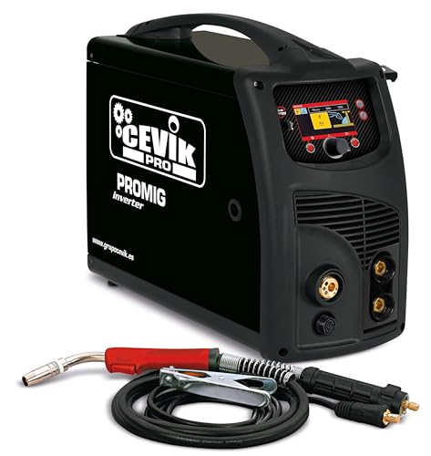 CEVIK PRO CE-PROMIG250PUL - Soldador Inverter MIG/TIG/MMA - 250A 20% - 230V - Hilo 1mm - Electrodos 4mm - Display Digital - Incluye Antorcha MIG AX15, portaelectrodo 35-50, pinza masa 35-50, 2 sirgas