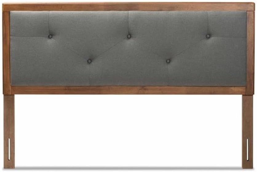 BOWERY HILL King Size Wood Headboard, Dark Gray and Walnut Brown Finish, Upholstered Polyester Fabric with Foam Padding, Button Tufted Adjustable Height, Elegant Bedroom Furniture