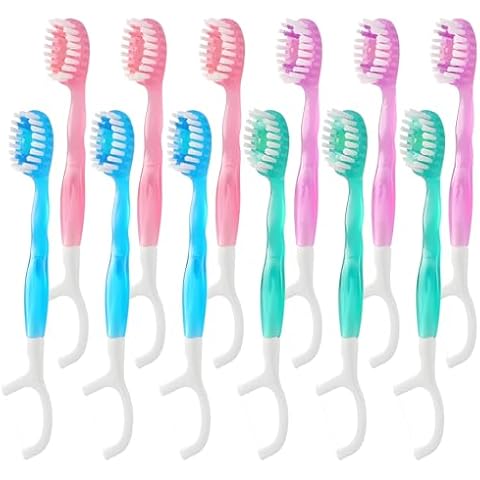 VEGCOO 12 Pack Disposable Toothbrushes with Toothpaste, 5-in-1 Mini Brush with Toothpaste, Tongue Scraper Cover