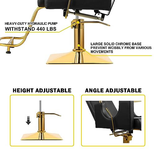 LUXMARS Barber Chair Salon Chair Hydraulic, Adjustable Height, 360 Degrees Rolling Swivel Barber Chairs for Barbershop Hair Salon (Black) - Thumbnail 7