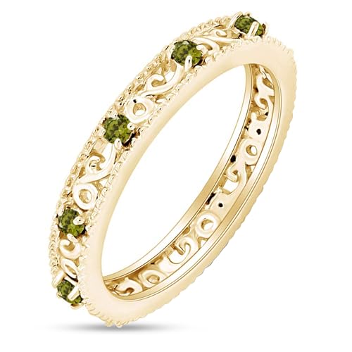 Filigree Eternity Wedding Band Ring for Women Peridot 925Y Silver,4.5