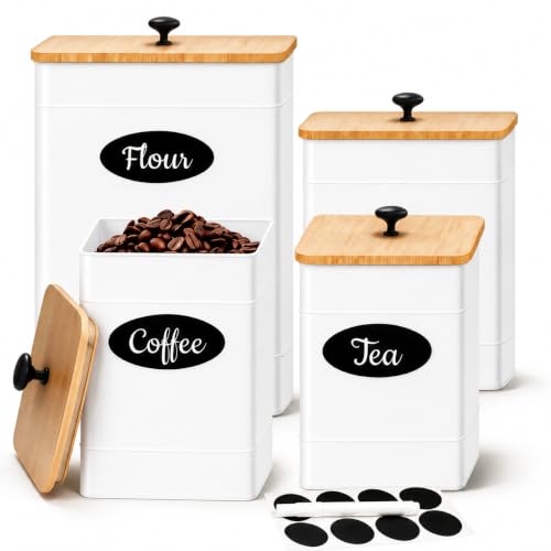 Canister Set for Kitchen Countertop, 4 Airtight Metal Canisters White by CISTOREBOHE - Used condition - US$31.16
