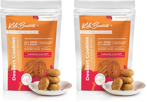 Image of Kilobeaters Almond Berry Dessert Cookies 400G (Pack Of 2) | 7G Protein Per Serve | Ready To Eat Tea Time Snack | No Maida & 0% Added Sugar | Keto Friendly Almond Biscuit | Healthy Snacks For Adults