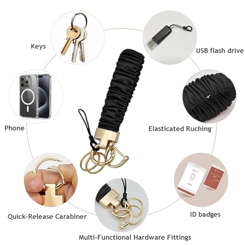 Leisofter Keychain Wristlet for Women, Stretchy Key Chain for Car Keys with 2 Keyrings and D ring, Cute Wrist Lanyard, 2PCS — view 3