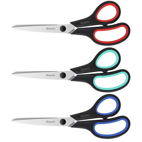 iBayam 3-Pack 8" Heavy Duty Scissors with Ultra Sharp Blades and Comfort Grip Handles - For Office, Home, School, Sewing, and Crafts by iBayam - Used condition - US$8.99