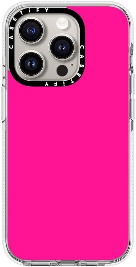 CASETIFY Clear iPhone 15 Pro Case [Not Yellowing / 6.6 ft. 3X Military Grade Drop Protection/Magsafe] - Simple Neon Pink - Clear