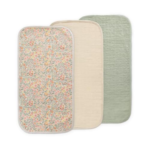 Image of mushie Water Repellent Changing Pad Liners | Cotton (Pastel Blooms Combo) | 3 Pack, Water repellent, Machine washable, Fits in diaper bag