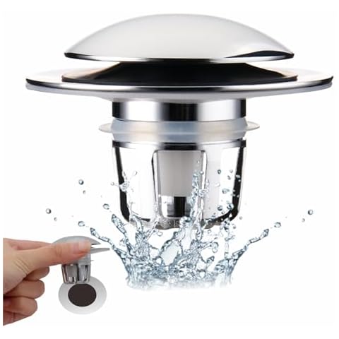 Universal Bathroom Sink Stopper, Wellup Pop Up 2-in-1 Sink Stopper Replacement for 1.1~1.5 Inch Sink Drain Hole, Bathroom Sink Drain with Anti-Clogging Strainer, Chrome Plated Cover