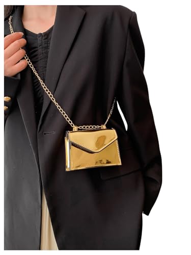 GORGLITTER Women's Metallic Crossbody Bags Adjustable Chain Strap Handbags Shoulder Bag Flap mini Square Bag2