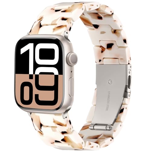 Lerobo Resin Band Compatible with Apple Watch Band for Women 44mm 45mm 46mm 49mm, Fancy Lightweight Bracelet Replacement Strap for iWatch Series 12 11 10 9 8 7 6 5 4 3 2 SE 3 2 1 Ultra, Nougat White