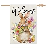 CROWNED BEAUTY Easter Bunny House Flag 28x40 Inch Double Sided for Outside Large...