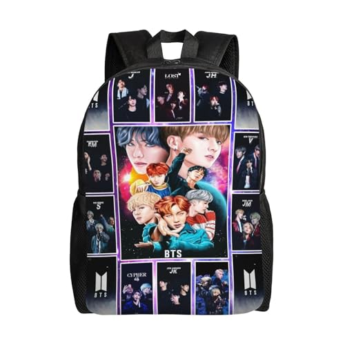 YINGD Mochila K-Pop BTS para niños, mochila escolar con impresión 3D de dibujos animados, mochila para adolescentes y niños, Negro, Talla única