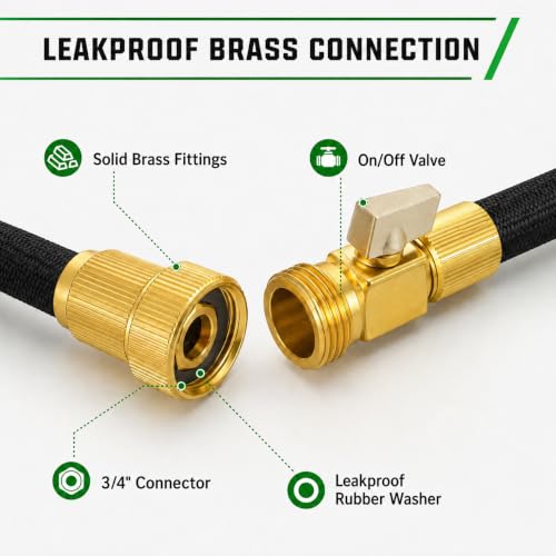 Black Non Expandable Garden Hose 100ft with 10 Function Nozzle, Lightweight 100 ft Water Hose for Yard, Lawn, Camping — view 2