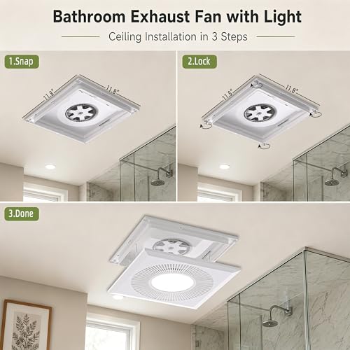 Bathroom Exhaust Fan with Light: 110CFM Quiet 1.2 Sones 3CCT Vent Fan by AIMEZDA - Used condition - Image 7