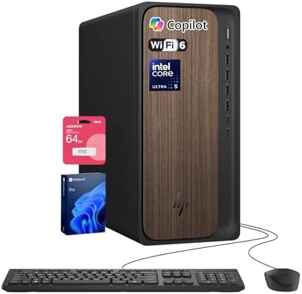 HP OmniDesk AI Desktop Tower, Intel Core Ultra 5 225, 32GB DDR5 RAM, 2TB SSD, Cooling High-Performance Desktop Computer for Home Office & AI Workstation, Wi-Fi 6, Win11 Pro, Black, w/64GB USB Drive