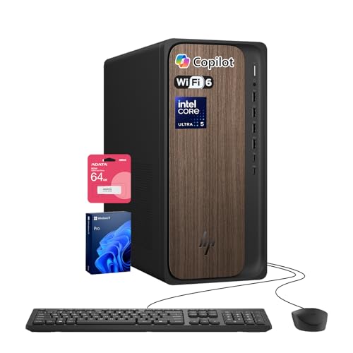 HP OmniDesk AI Desktop Tower, Intel Core Ultra 5 225, 32GB DDR5 RAM, 2TB SSD, Cooling High-Performance Desktop Computer for Home Office & AI Workstation, Wi-Fi 6, Win11 Pro, Black, w/64GB USB Drive