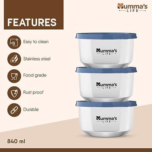 Image of Mumma's LIFE Stainless Steel Lunch Box 3 Containers Lunch Box with Lid (Blue)