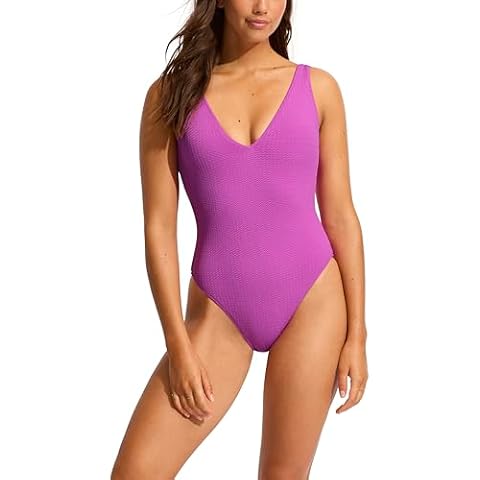 Seafolly Women's Standard Deep V Neck Over The Shoulder One Piece Swimsuit, Sea Dive Violet Cover
