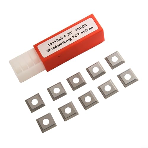 Woodworking Carbide Inserts 10 Pcs, 15x15x2.5mm -30° Square Indexable Cutter for Wood Lathe Turning Tools, 4 Cutting Edges, Compatible with Spiral Planer Heads