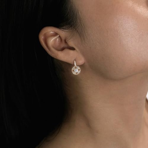 14K Plated Yellow Gold, Platinum Plated 925 Sterling Silver Leverback Antique Earrings for Women | 1 Carat Round Cut Cubic Zirconia CZ Simulated Diamond2