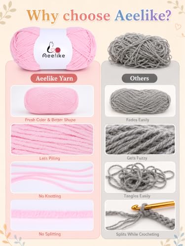 Image of Aeelike Size 3 DK Light Blue Cotton Blend Yarn for Crocheting, 6-Skein | Each Skein 100g, Stripe Layouts, 5-Ply Stitch Control, 1440 Yds Total, Calm Decor Projects, Machine Washable