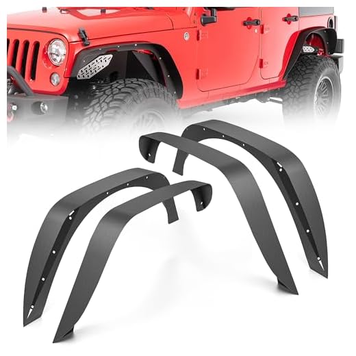 YZONA for JK 4-Piece Flat Style Front and Rear Fender Flares Kit Compatible with 2007-2018 Jeep Wrangler JK JKU Unlimited (2/4 Doors) Off-Road Heavy Duty Steel Wheel Fenders Combo, Textured Black