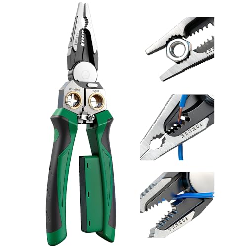 Wxeadu 8 in 1 Wire Stripper, Wire Strippers Electrical, Multi-Function Cable Stripper, Wire Cutter with Voltage Tester, Electricians Pliers, Electricians Tools for Cutting and Pulling Pliers