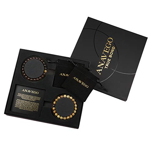 Anavego True Bond Matching Couples Bracelet Set With Storage Box. Wooden & Jasper 8 Millimeter Beaded. Unique 5 5Th Year Marriage Wood Gifts For Him Her Boyfriend Girlfriend Husband Wife #TOP1