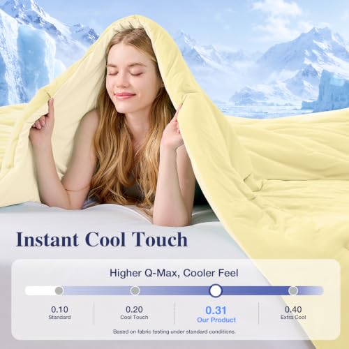 Image of MUXHOMO Cooling Comforter Set Full Size, Lightweight Summer Comforter for Hot Sleeper, Reversible Bedding with ICY Cooling Surface, Includes 1 Comforter (82 inchx86 inch) and 2 Shams (20 inchx 26 inch), Cream Yellow