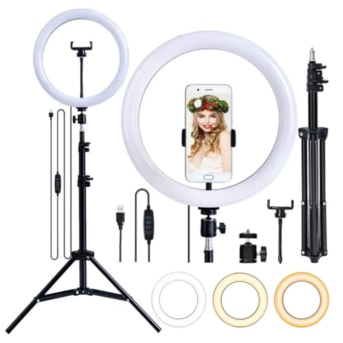 Ring Light 12 Polegadas 30cm com Tripé até 2,1m Dimmer para Controle da Luminosidade - Completo para Live Selfie Influencer Youtuber Estúdio Gravação Instagram (Stories, Reels) [Premium]
